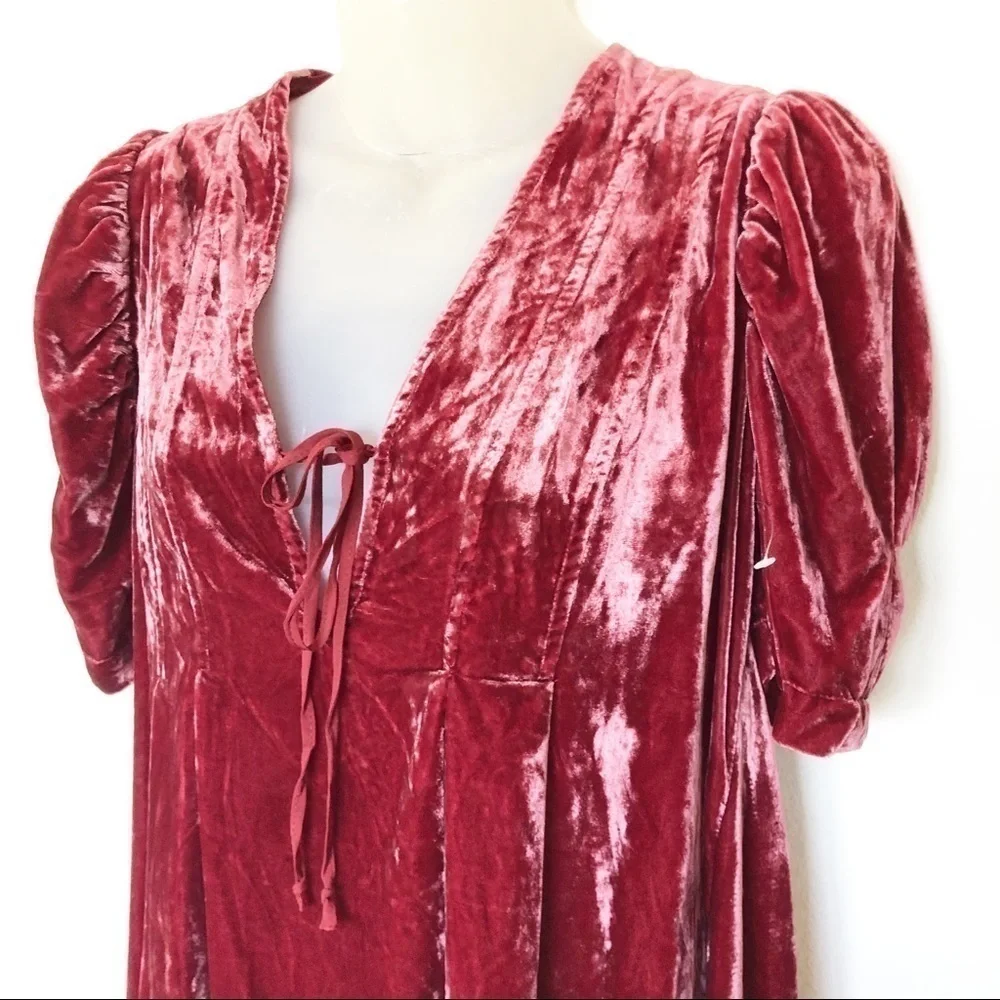 Free People Womens Red Rendevous Velvet Mini Tunic Babydoll Dress Size XS